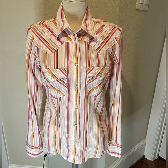 True Religion Western Style Women’s Striped Long-sleeve Button-down Medium - Picture 4 of 9